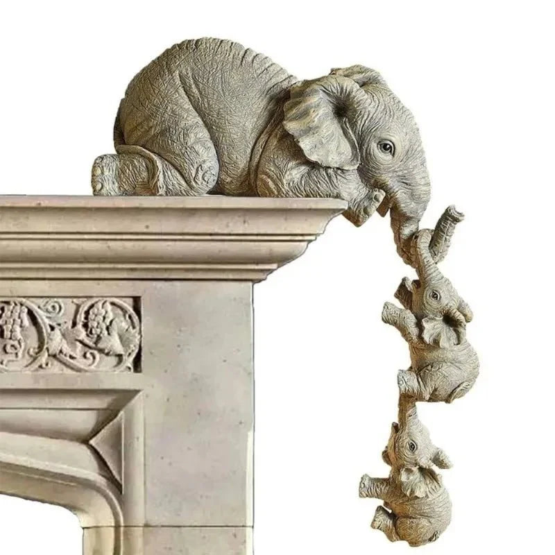 Serene Handcrafted Resin Elephant Figurines Set